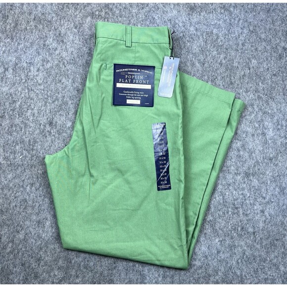 Roundtree & Yorke Other - Roundtree & Yorke Men's Chino Pants Poplin Flat Front Green Classic Fit Sz 32x30